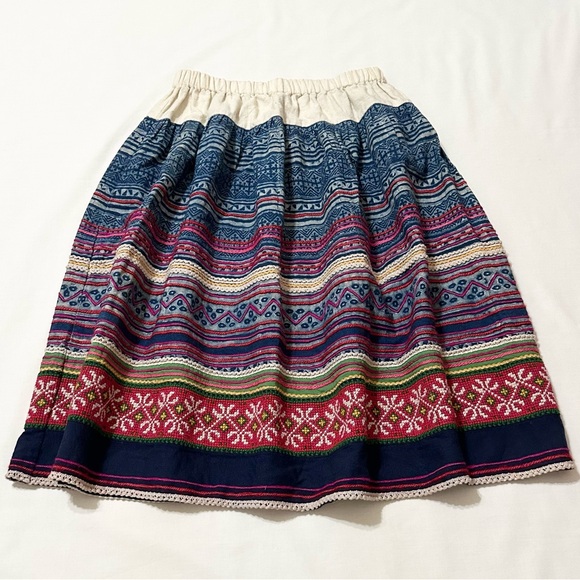 Lucky Brand Colorful Ethnic Hmong Style Boho Folk Skirt with Elastic Waist - S - Picture 4 of 15